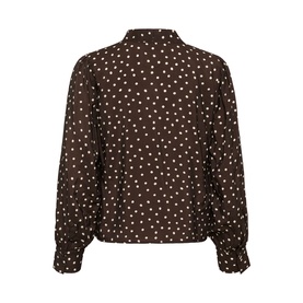 Kaffe blouse in Coffee Bean Turtledove dot print, long sleeves with elasticated cuffs, high neckline, rear view