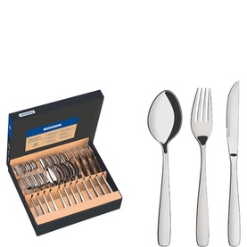 Tramontina Silver Cutlery Dinner Set in presentation box, with spoon, fork and knife displayed alongside