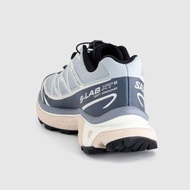 Salomon S-LAB XT-6 trainer in Pearl Blue Grisaille, rear three-quarter view showing chunky off-white sole and mesh upper