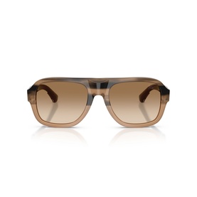 Burberry beige sunglasses with chunky square frames, translucent striped top bar, and gradient brown lenses, front view