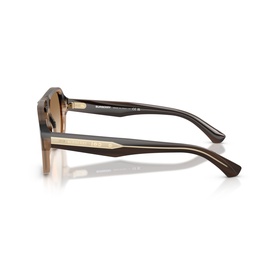 Burberry beige sunglasses, side profile view showing tortoiseshell frame with gold-tone temple detail and brown gradient lens.