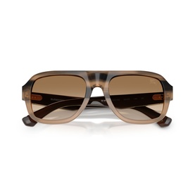 Burberry beige square-frame sunglasses with gradient brown lenses and orange temple detail, front view