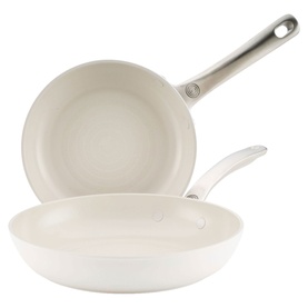 Circulon Halo LaserDefense&trade; Non Stick Ceramic Frying Pan Twin Set 20cm & 25cm in white with silver handles