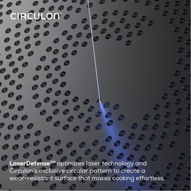 Circulon Halo with LaserDefense&trade; 6 Piece Non Stick Ceramic Cookware Set close-up of laser-etching process on circular non-stick surface