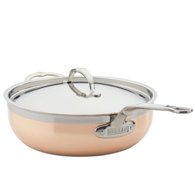 Hestan Copperbond Essential Pan with Helper Handle 28cm in copper, five-layer construction with stainless steel lid and helper handle included.