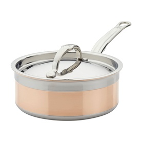 Hestan Copperbond Saucepan 18cm/1.9L in copper with stainless steel lid and long handle, five-layer construction, induction suitable