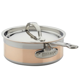 Hestan Copperbond Saucepan 18cm with stainless steel lid and handle, copper body with polished steel rim and flush rivets