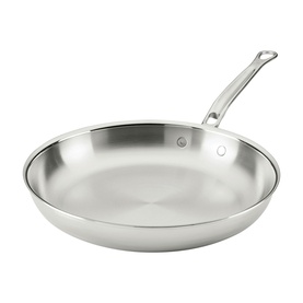 Hestan ProBond Luxe Skillet 32cm in polished stainless steel with satin interior and seamless long handle, induction suitable