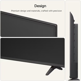 LG 43 Inch QNED7E Mini LED 4K Smart TV in black, showing slim profile design detail from front and side angles