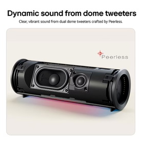 Libby xboom Grab by will.i.am Bluetooth Speaker in black with dual dome tweeters and RGB base lighting