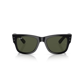 Ray-Ban Mega Wayfarer sunglasses in black with green lenses, square frame, silver stud detail on temples