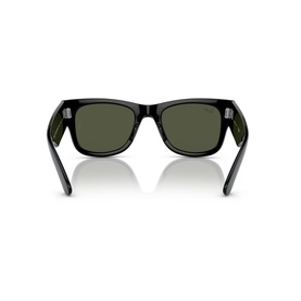 Ray-Ban wayfarer-style sunglasses in black, rear view showing dark green lenses and classic acetate frame construction