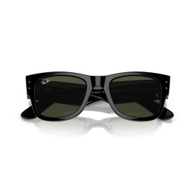 Ray-Ban square sunglasses in black with dark green lenses and silver Ray-Ban logo detail on temples