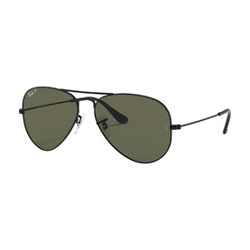 Ray-Ban aviator sunglasses with black metal frame, double bridge, and dark green lenses with black temples