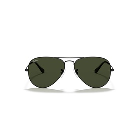 Ray-Ban aviator sunglasses in black metal frame with dark green lenses, front-facing view