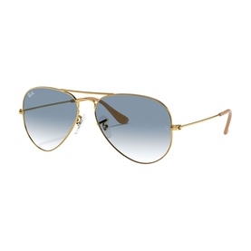 Ray-Ban Pilot Sunglasses RB3025 in gold metal frame with gradient blue lenses, teardrop shape and double bridge bar