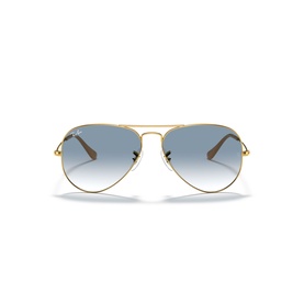 Ray-Ban Pilot Sunglasses RB3025 in gold metal frame with blue gradient lenses, front-facing view
