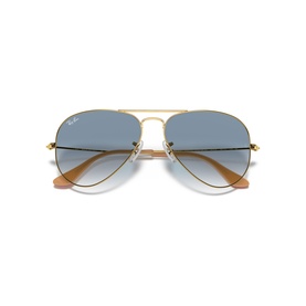 Ray-Ban Pilot Sunglasses RB3025 in gold metal frame with blue gradient lenses and double bridge design