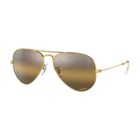 Ray-Ban aviator sunglasses in gold metal frame with mirrored brown gradient lenses and double bridge