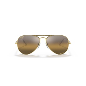 Ray-Ban aviator sunglasses with gold metal frame and gradient brown mirrored lenses, front view