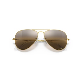 Ray-Ban aviator sunglasses with gold metal frame and brown gradient lenses, double bridge, front-facing view
