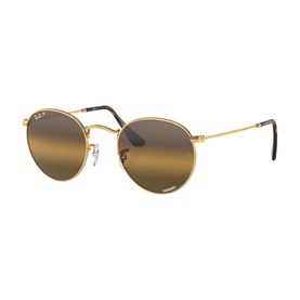 Ray-Ban round metal sunglasses in gold tone with brown gradient lenses and tortoiseshell temple tips