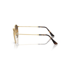 Gold metal frame Ray-Ban sunglasses with tortoiseshell temples, side profile view showing slim arms and bridge detail