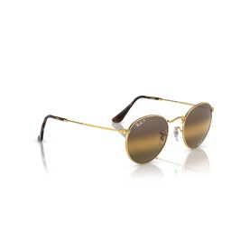 Ray-Ban round metal sunglasses in gold with tortoiseshell temples and gradient brown lenses