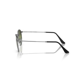 Ray-Ban hexagonal sunglasses in silver metal frame with green gradient lenses, shown from side angle