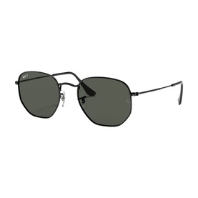 Ray-Ban hexagonal sunglasses in black metal frame with dark green lenses and slim temples
