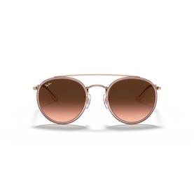 Ray-Ban round sunglasses in rose gold metal with double bridge and gradient brown lenses, front-facing view