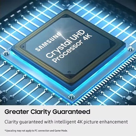 Samsung 75 Inch U8000F Crystal 4K Smart TV processor chip close-up highlighting Crystal UHD 4K intelligent picture enhancement technology.