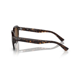 Tortoiseshell acetate sunglasses shown from the side, with brown gradient lenses and patterned temples in warm brown tones.