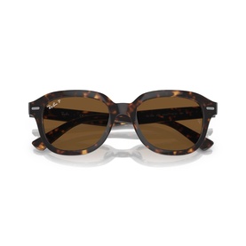 Ray-Ban sunglasses in tortoiseshell acetate frame with brown lenses, square silhouette, folded view