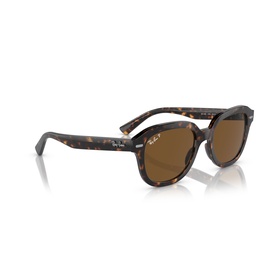 Ray-Ban sunglasses in tortoiseshell brown, square frames with brown lenses and gold logo detail on temples