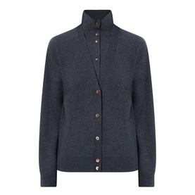 Fabbie Layered Cardigan in charcoal, turtleneck with front button fastening, dropped shoulders, ribbed trims, and straight hem