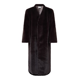 Source Unknown Dhanila Faux Fur Coat in brown, longline silhouette with shawl collar, V-neckline and concealed front fastening