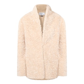 Source Unknown Manuela Shearling Jacket in beige faux shearling, shawl collar, dropped shoulders, concealed front fastening and curved hem