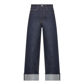Source Unknown Piero Wide Leg Jeans in dark blue denim with high-rise waist, wide leg, turn-up hems and five-pocket styling