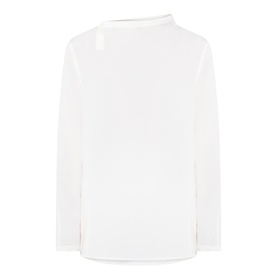 Source Unknown Kuna Asymmetric Blouse in ivory, wide asymmetric neckline, long sleeves, curved hem, fluid modal-viscose construction