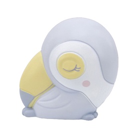 Tonies soft penguin character figure in pale grey and yellow, seated with eyes closed, multi-coloured