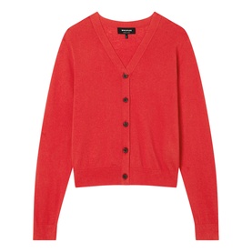 Whistles red cashmere-look V-neck cardigan with button front fastening and long sleeves