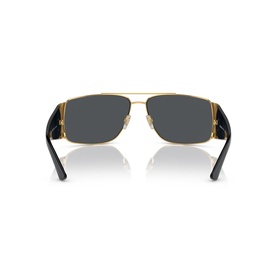 Gold-tone metal frame sunglasses with dark grey lenses and black temples, shown from rear angle