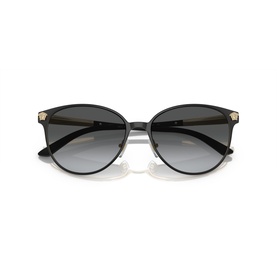 Versace black round sunglasses with gold Medusa detail on temples and gradient grey lenses