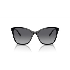 Vogue Eyewear black cat-eye sunglasses with gradient grey lenses and slim temples, front-facing view