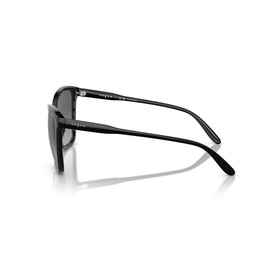 Black sunglasses shown from the side, featuring slim temples, dark lenses, and a classic silhouette