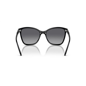 Black cat-eye sunglasses, rear view showing gradient grey lenses, slim temples with silver-tone embellishments