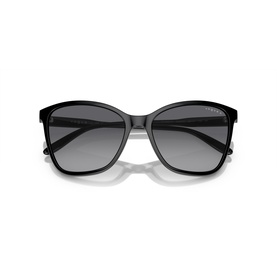 Black square-frame sunglasses with grey gradient lenses and slim temples, front-facing product shot