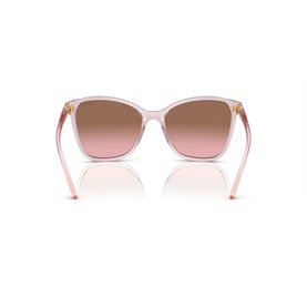 Translucent pink cat-eye sunglasses, rear view showing gradient brown-pink lenses and slim pink temples with gold-tone hardware detail.