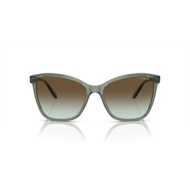 Vogue Eyewear cat-eye sunglasses in translucent sage green with brown gradient lenses and slim temples